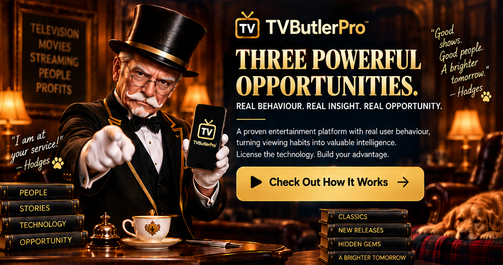 TVButlerPro — Three Powerful Opportunities. Real Behaviour. Real Insight. Real Opportunity. A proven entertainment platform with real user behaviour, turning viewing habits into valuable intelligence. Licence the technology, build your advantage.